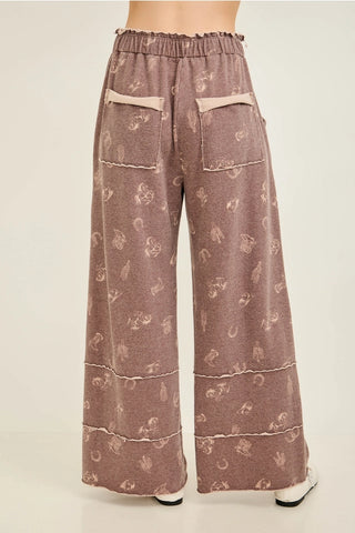 Washed Allover Western Graphic Print Pocket Pants