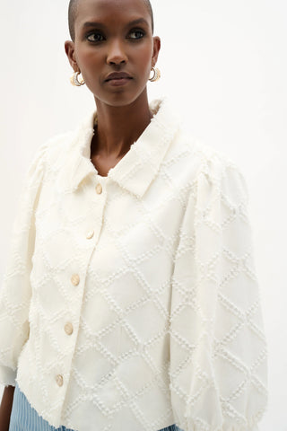 Cotton Twill Jacket With Balloon Sleeves