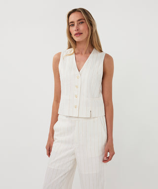 Gilet Short Linen Striped