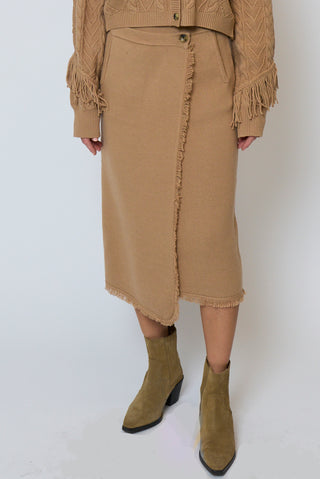 Elyse Fringe Asymmetrical Midi Skirt