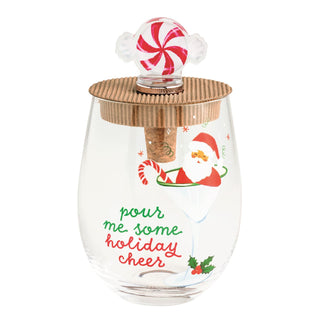 Holiday Cheer Santa Wine Glass & Stopper Set