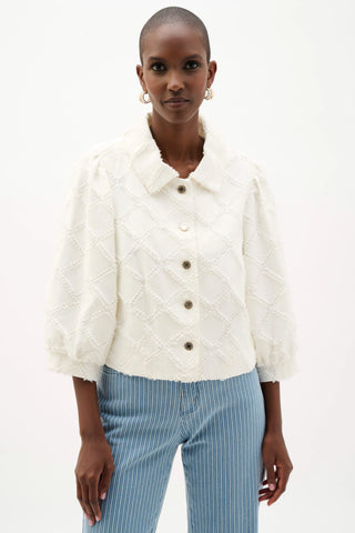 Cotton Twill Jacket With Balloon Sleeves