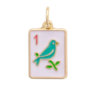 Sparrow Mahjong Tile Charm in White & Teal