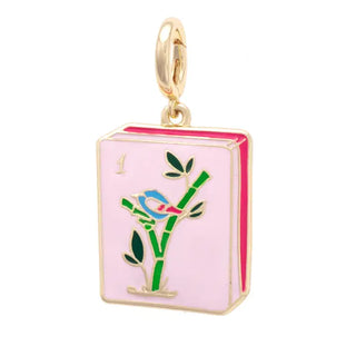 Mahjong Enamel Tile Pendant Charm in Light Pink