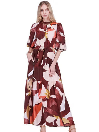Pleated Neck Maxi Harvest Rhythm