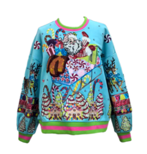 Aqua Vintage Santa Gingerbread House Sweatshirt