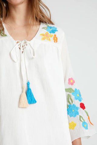 Short Dress with Embroidered Flowers