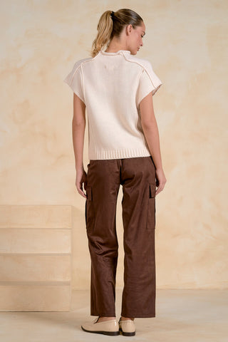 Short-Sleeve Exposed-Seam Sweater Top
