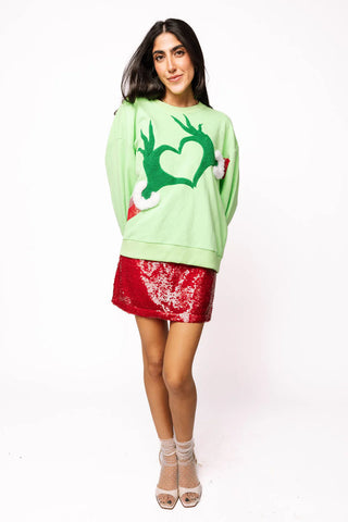 Green Grinch Heart Hands Sweatshirt