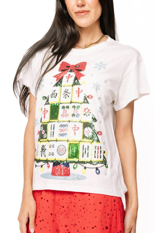 White Mahjong Tile Christmas Tree With Snowflakes