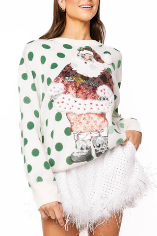 White & Green Polka Dot Sequin Santa