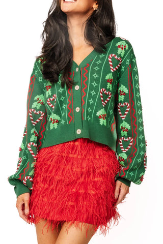 Green 3D Holly & Peppermint Cardigan