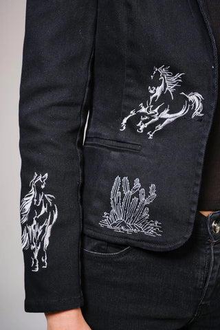 Stretch Denim Embroidered Western Blazer