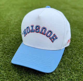 Oilers Standard Retro - Sky Blue & Red Outline | Pre-curved Snapback
