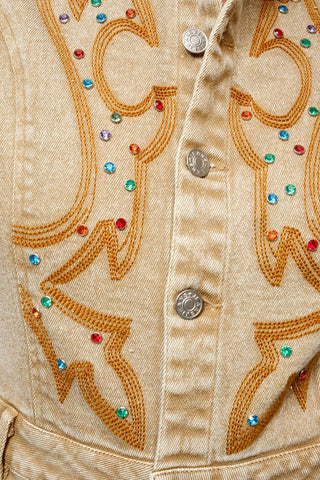 Garment Washed Embroidered Denim Romper