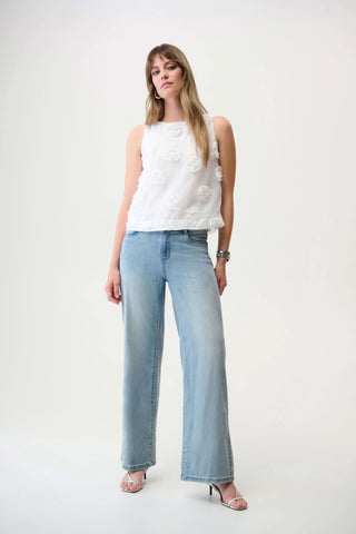 Novelty Sleeveless Top With 3D Floral Embroidery