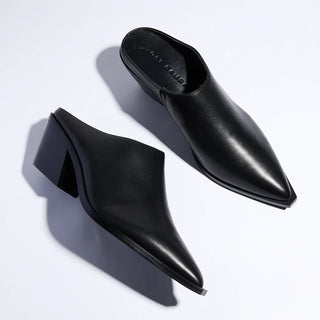 Savile Pointed Toe Mule in Black Leather