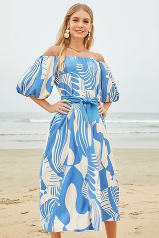 Off-Shoulder Flared Midi Dress