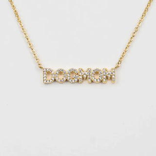 18K Gold Diamond Dog Mom Pendant Necklace