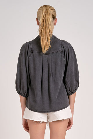 V-Neck Top 3/4 Bubble Sleeve