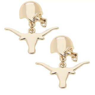 Texas Longhorns Logo Helmet Earrings in Shiny Gold