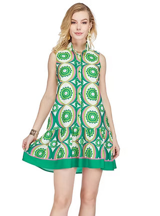 High Neck Trim Dress Hip Floral