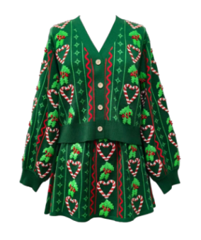 Green 3D Holly & Peppermint Cardigan