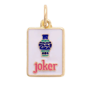 Joker Mahjong Tile Charm in White, Blue, & Pink
