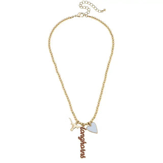 Texas Longhorns Ball Bead Charm Necklace in Shiny Gold