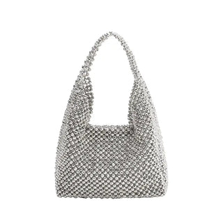 Krystal Silver Beaded Top Handle Bag