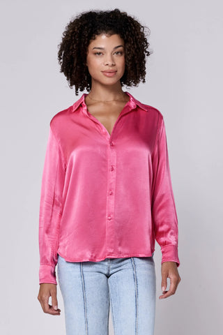 Galina Button Up Long Sleeve Relaxed Fit Shirt Raspberry