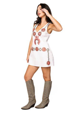 White Denim Pink Necklace V Neck Tank Dress