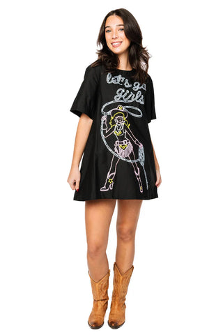 Black 'Let's Go Girls' Lassoing Cowgirl Cotton Dress