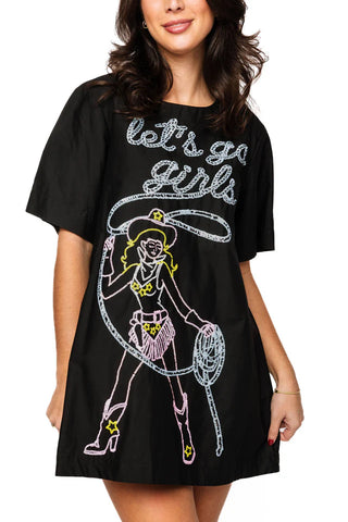 Black 'Let's Go Girls' Lassoing Cowgirl Cotton Dress