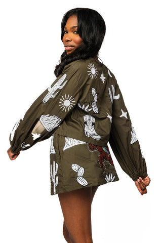 Dark Green & Ivory Western Icon Bucking Cowgirl Skirt