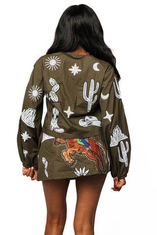 Dark Green & Ivory Western Icon Bucking Cowgirl Skirt