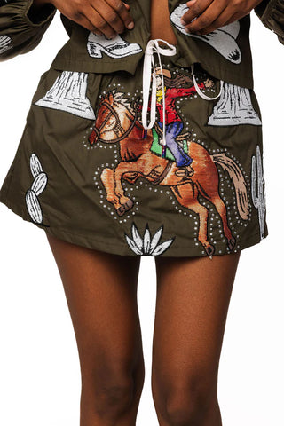 Dark Green & Ivory Western Icon Bucking Cowgirl Skirt