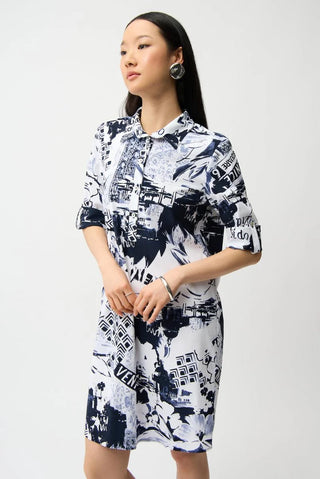 Stretch Poplin Conversational Print Shirt Dress