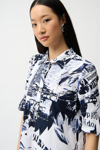Stretch Poplin Conversational Print Shirt Dress
