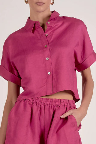 Fuchsia Cropped Button-Down