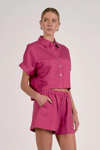Fuchsia Cropped Button-Down